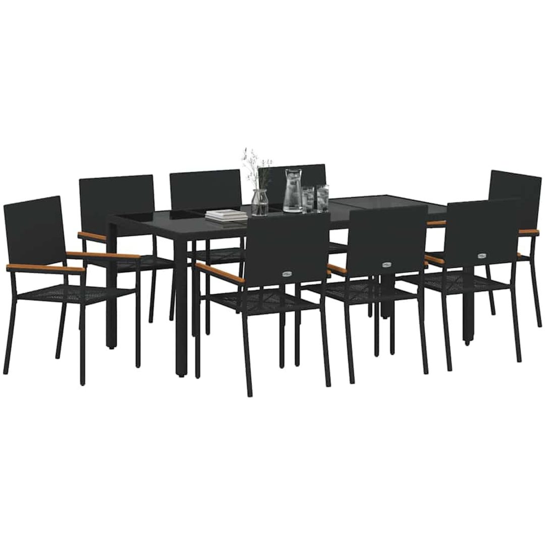 9-delat trädgårdsmatsalsset svart polyrotting vidaXL 8 - Sits – bild 3