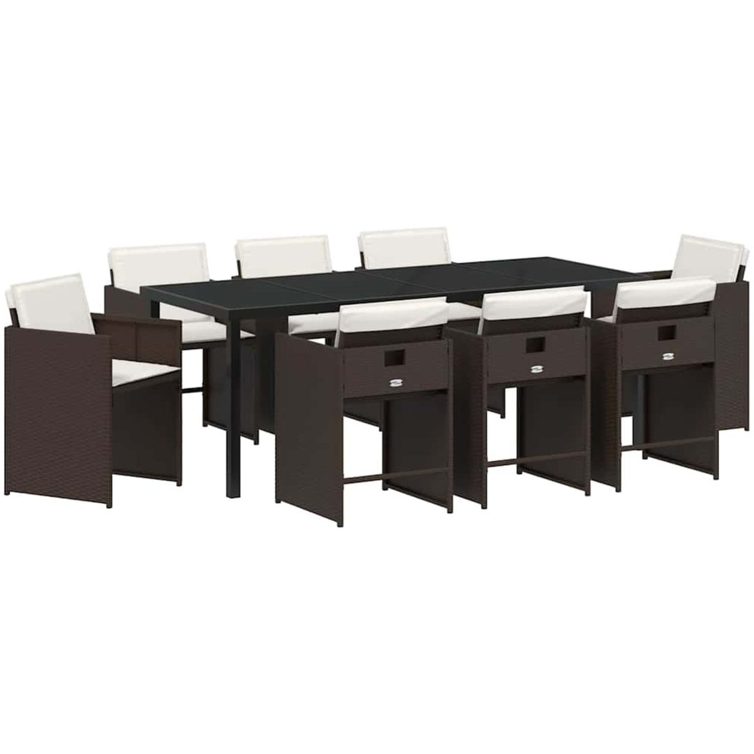 9-delat trädgårdsmatsset med kuddar - Brun poly rattan vidaXL 200 x 80 x 73 cm – bild 2