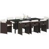 9-delat trädgårdsmatsset med kuddar - Brun poly rattan vidaXL 200 x 80 x 73 cm – miniatyr 3