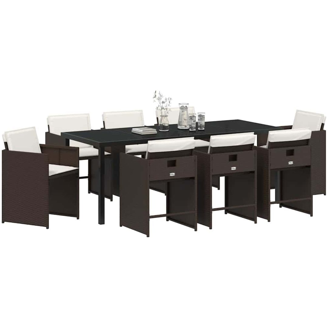 9-delat trädgårdsmatsset med kuddar - Brun poly rattan vidaXL 200 x 80 x 73 cm – bild 3