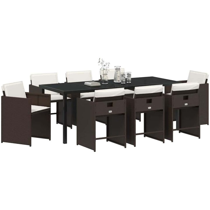 9-delat trädgårdsmatsset med kuddar - Brun poly rattan vidaXL 200 x 80 x 73 cm – bild 3