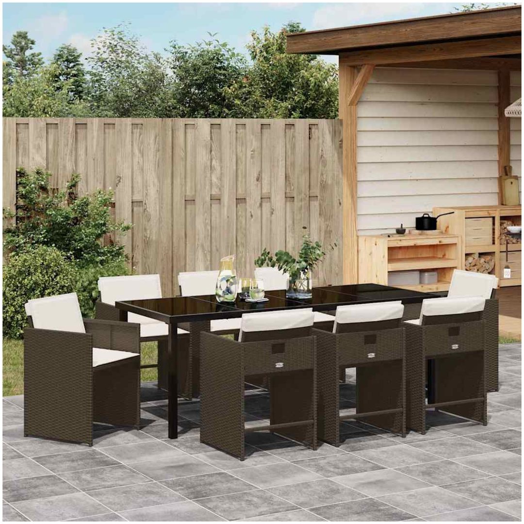 9-delat trädgårdsmatsset med kuddar - Brun poly rattan vidaXL 200 x 80 x 73 cm – bild 4