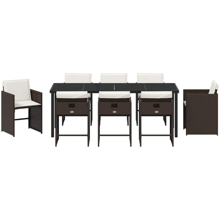 9-delat trädgårdsmatsset med kuddar - Brun poly rattan vidaXL 200 x 80 x 73 cm – bild 7