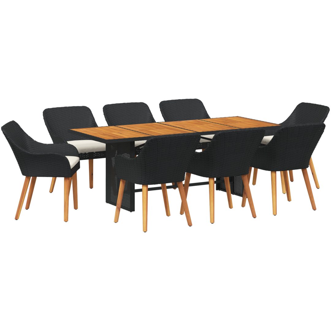 9-delat trädgårdsmiddagsset svart polyrotting vidaXL Large – bild 2
