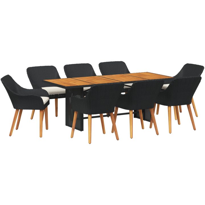 9-delat trädgårdsmiddagsset svart polyrotting vidaXL Large – bild 2