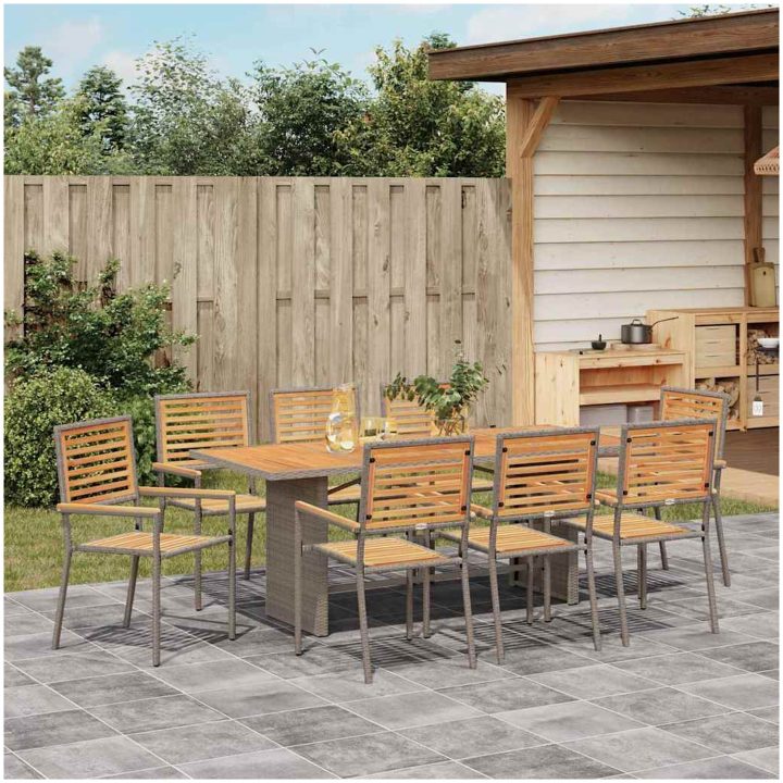 9-delat Trädgårdsmöbelset Grå Poly Rattan Akacia vidaXL 8 - Sits – bild 4