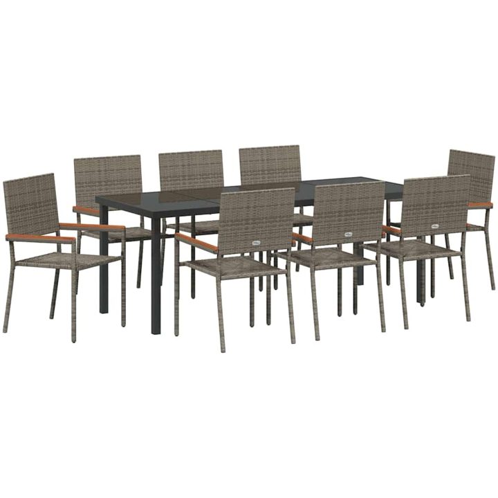 9-delat trädgårdsmöbelset Grått Poly Konstrotting vidaXL 8 - Sits – bild 2