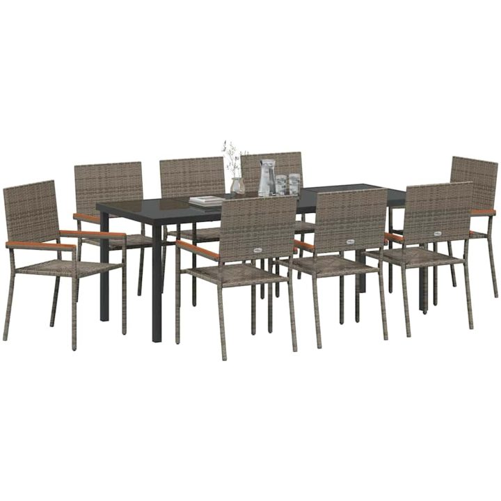 9-delat trädgårdsmöbelset Grått Poly Konstrotting vidaXL 8 - Sits – bild 3