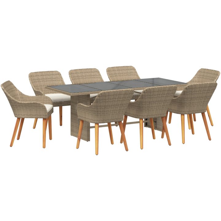 9-delat trädgårdsmöbelset i beige polyrotting vidaXL Large – bild 2