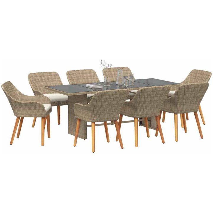 9-delat trädgårdsmöbelset i beige polyrotting vidaXL Large – bild 3