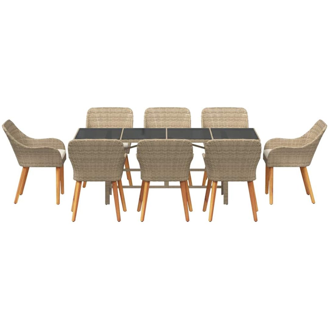 9-delat trädgårdsmöbelset i beige polyrotting vidaXL Large – bild 7