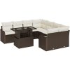 9-delat trädgårdsmöbelset med dynor i brun poly-rattan vidaXL Stor – miniatyr 2