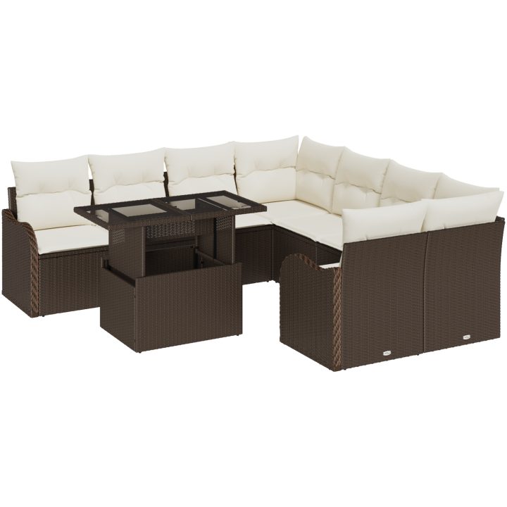 9-delat trädgårdsmöbelset med dynor i brun poly-rattan vidaXL Stor – bild 2