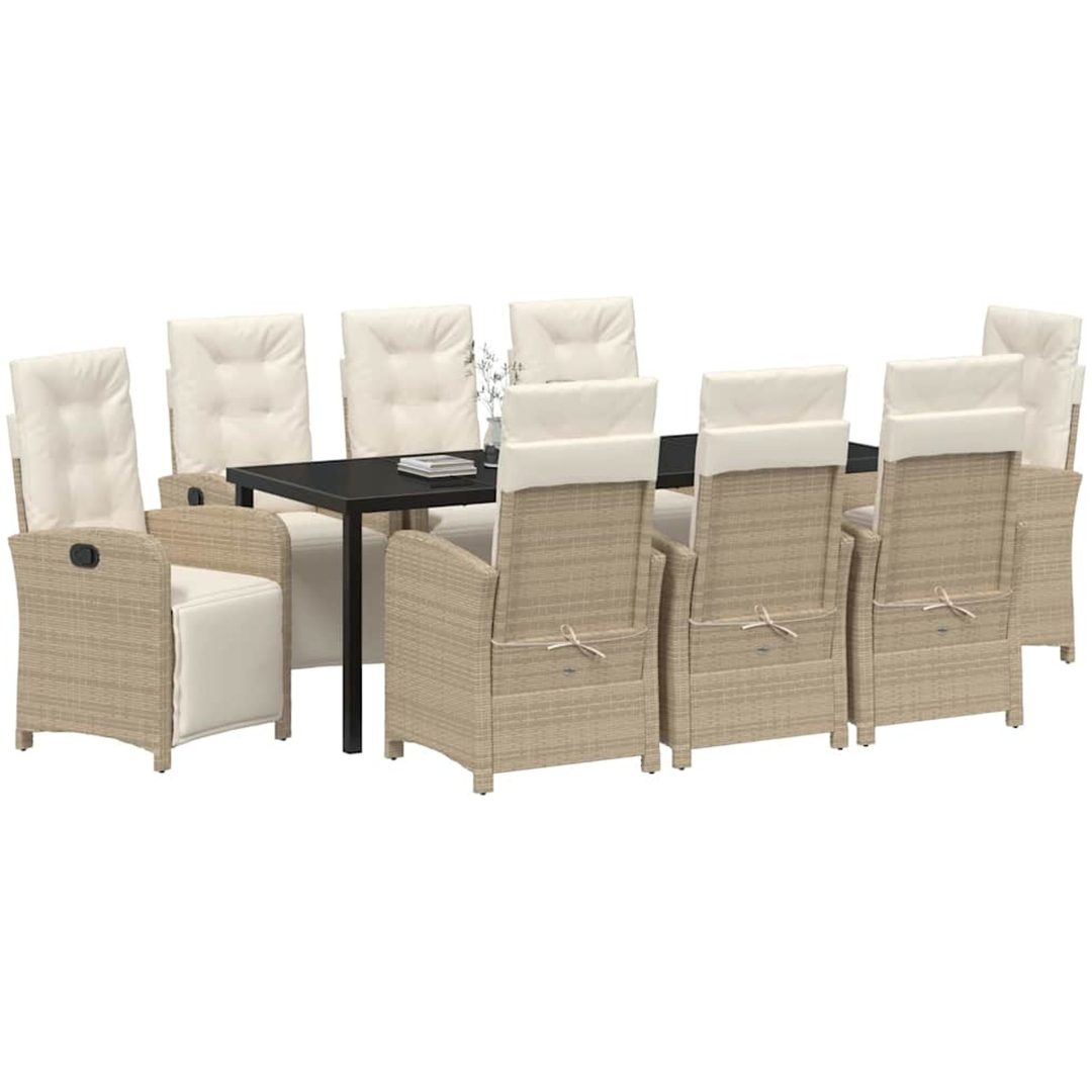9-delat trädgårdsmöbelset med kuddar beige poly rattan vidaXL 8 - Sits – bild 3