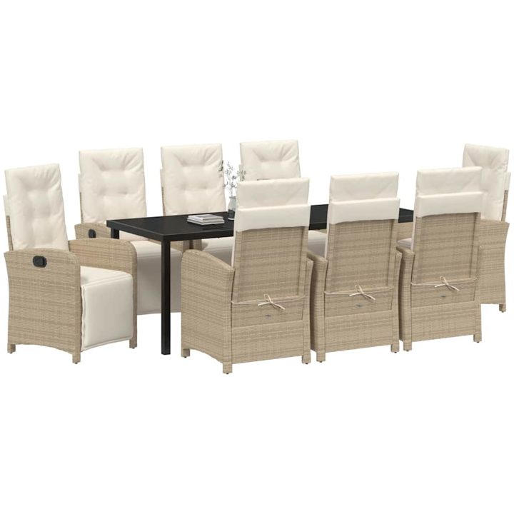 9-delat trädgårdsmöbelset med kuddar beige poly rattan vidaXL 8 - Sits – bild 3