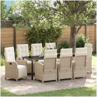 9-delat trädgårdsmöbelset med kuddar beige poly rattan vidaXL