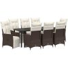 9-delat trädgårdsmöbelset med kuddar, brun poly-rattan vidaXL 200 x 80 x 73 cm – miniatyr 2