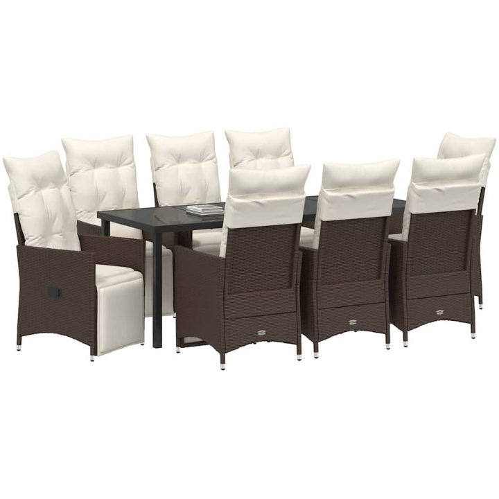 9-delat trädgårdsmöbelset med kuddar, brun poly-rattan vidaXL 200 x 80 x 73 cm – bild 3