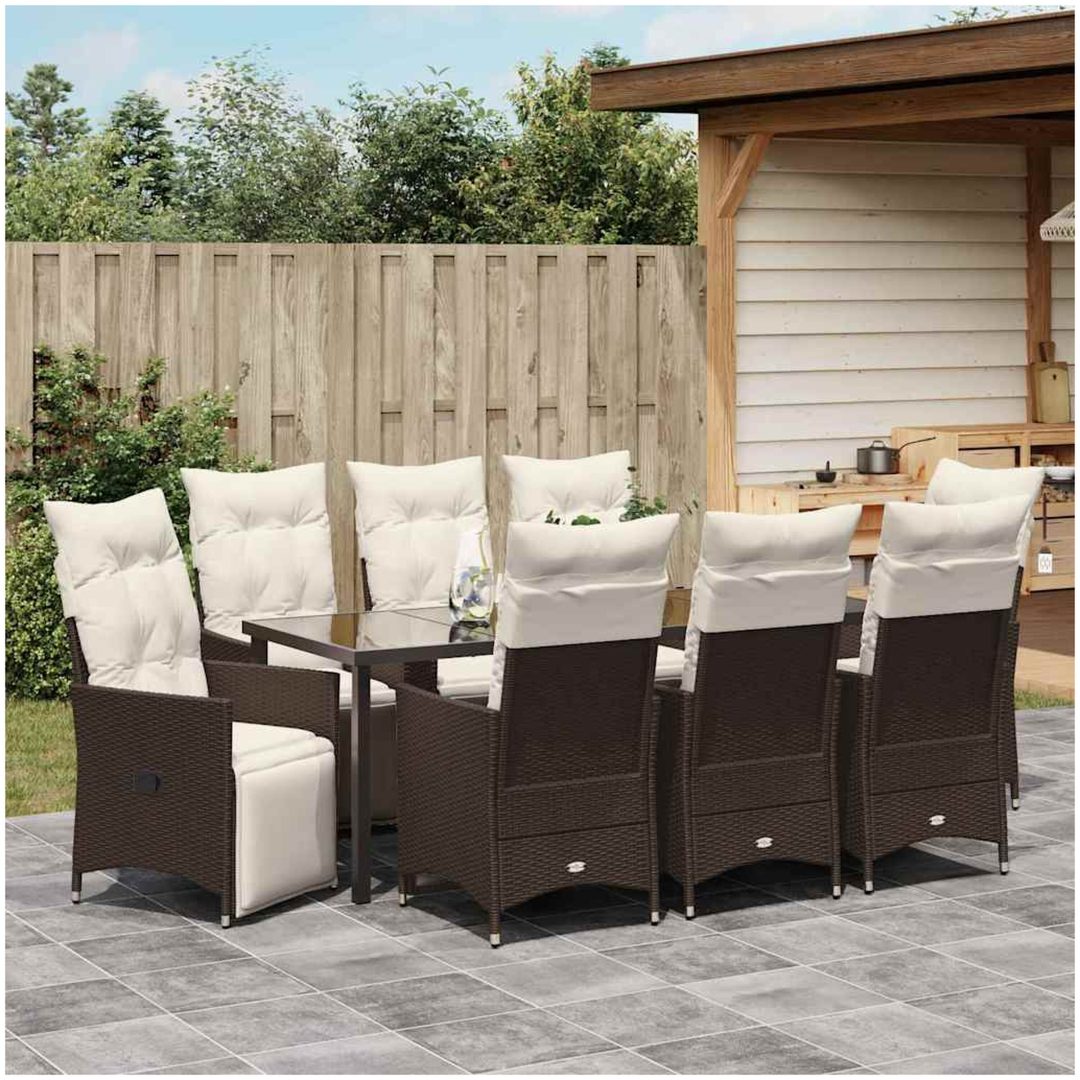 9-delat trädgårdsmöbelset med kuddar, brun poly-rattan vidaXL 200 x 80 x 73 cm – bild 4
