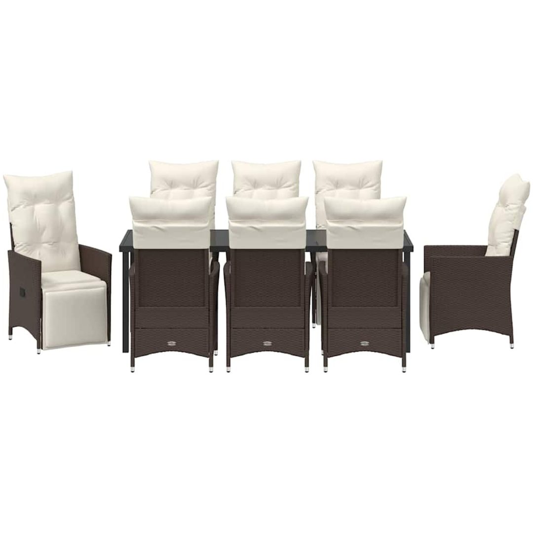 9-delat trädgårdsmöbelset med kuddar, brun poly-rattan vidaXL 200 x 80 x 73 cm – bild 6