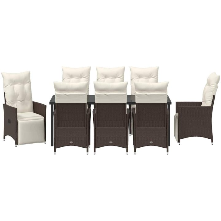 9-delat trädgårdsmöbelset med kuddar, brun poly-rattan vidaXL 200 x 80 x 73 cm – bild 6