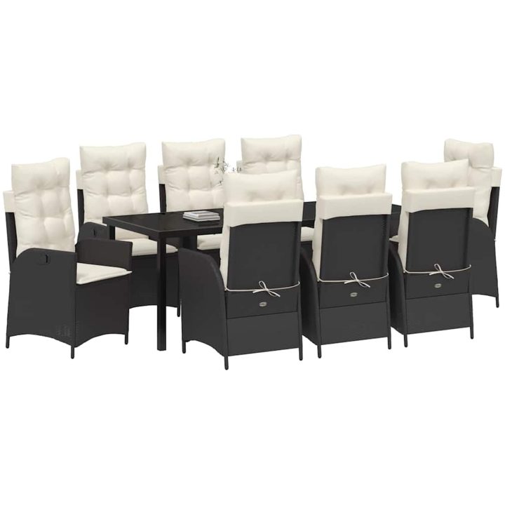 9-delat trädgårdsmöbelset med kuddar, svart poly rattan. vidaXL 200 x 80 x 73 cm – bild 3