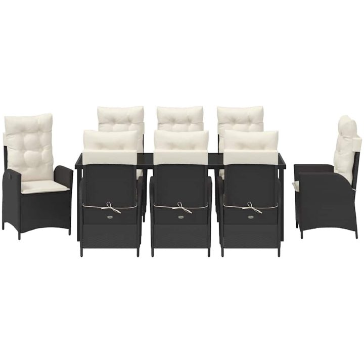 9-delat trädgårdsmöbelset med kuddar, svart poly rattan. vidaXL 200 x 80 x 73 cm – bild 7