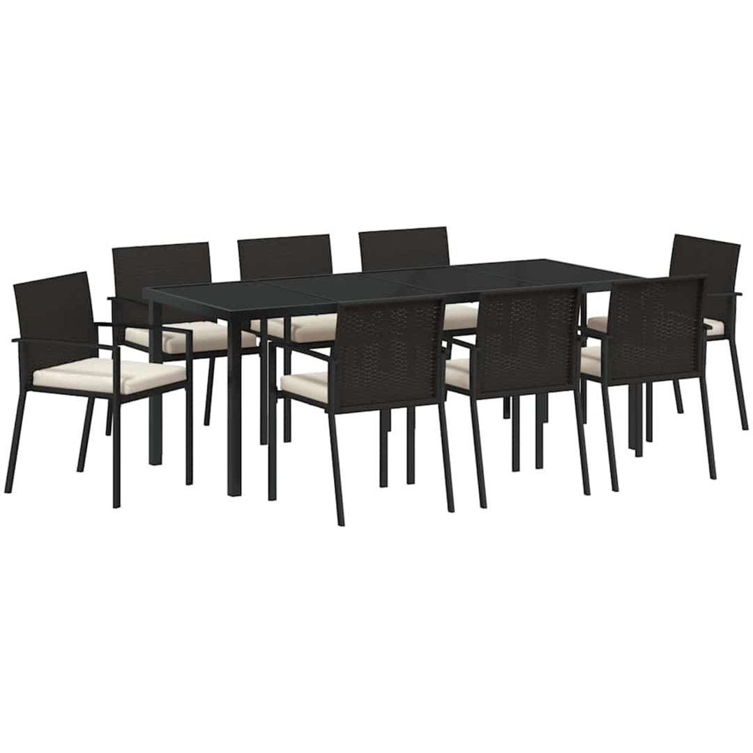 9-delat trädgårdsmöbelset svart poly rattan vidaXL 200 x 80 x 73 cm – bild 2