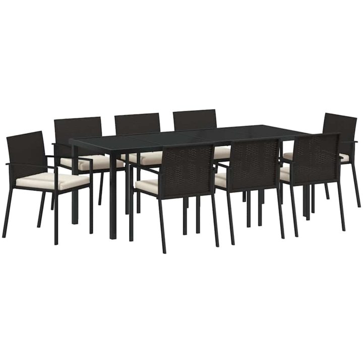 9-delat trädgårdsmöbelset svart poly rattan vidaXL 200 x 80 x 73 cm – bild 2