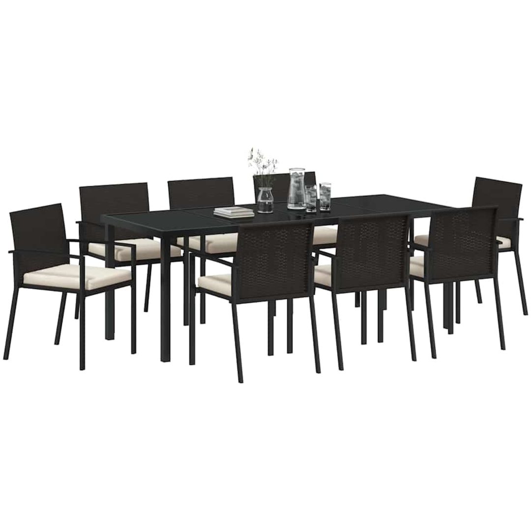 9-delat trädgårdsmöbelset svart poly rattan vidaXL 200 x 80 x 73 cm – bild 3