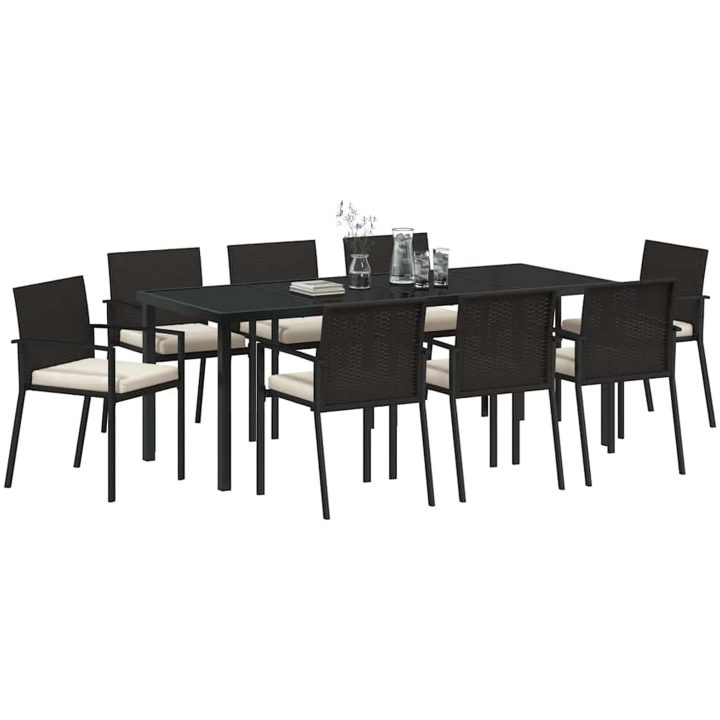 9-delat trädgårdsmöbelset svart poly rattan vidaXL 200 x 80 x 73 cm – bild 3
