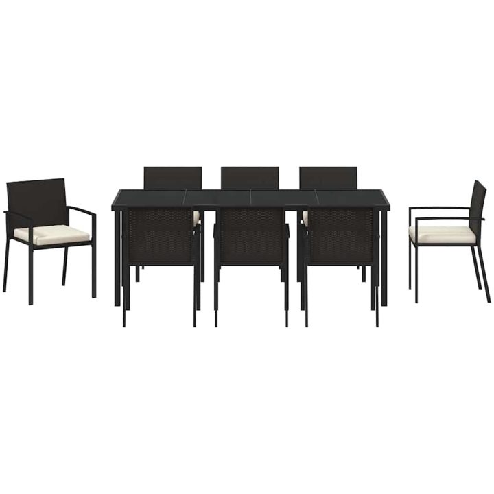 9-delat trädgårdsmöbelset svart poly rattan vidaXL 200 x 80 x 73 cm – bild 7