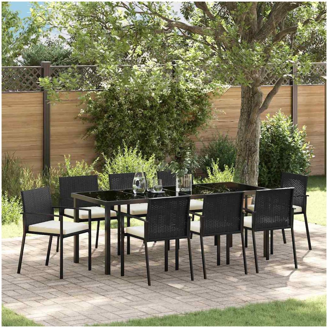 9-delat trädgårdsmöbelset svart poly rattan vidaXL 200 x 80 x 73 cm
