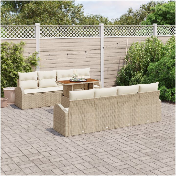 9-delat trädgårdsmöblemang med kuddar Beige Polyrotting Akacia vidaXL 100 x 55 x 73 cm – bild 3