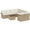 9-delat trädgårdsofa-set med kuddar beige poly rattan vidaXL Stort – miniatyr 2