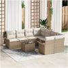 9-delat trädgårdsofa-set med kuddar beige poly rattan vidaXL Stort – miniatyr 1