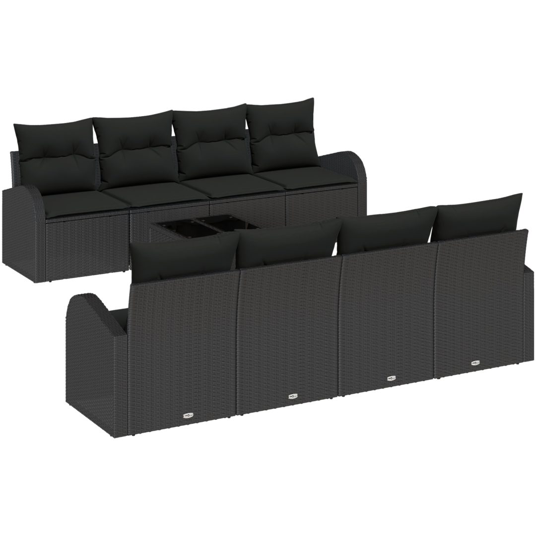 9-delat Trädgårdsofa set med kuddar svart poly rotting vidaXL 55 x 55 x 37 cm – bild 2
