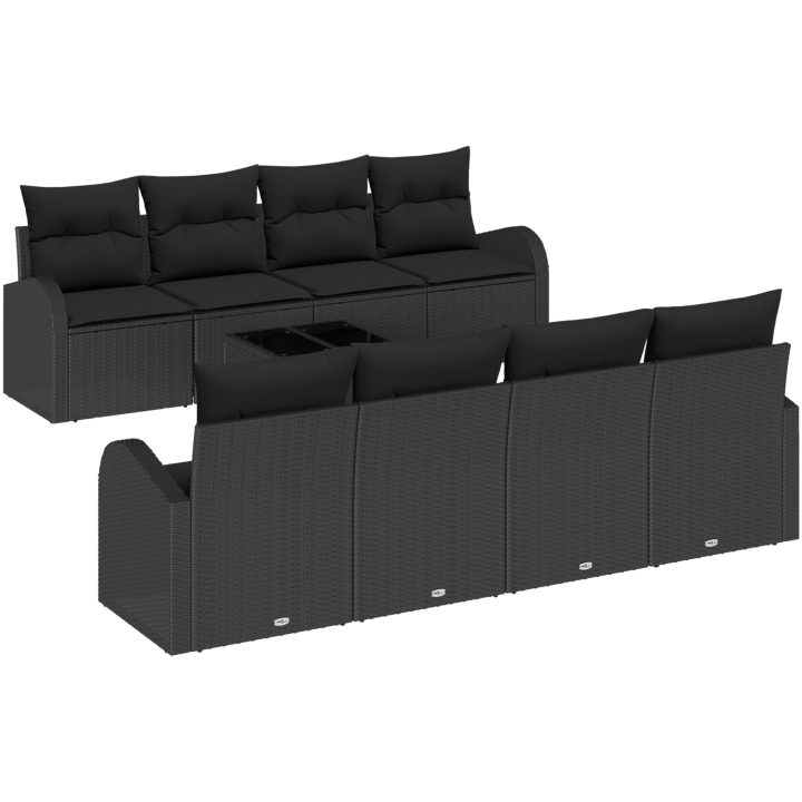 9-delat Trädgårdsofa set med kuddar svart poly rotting vidaXL 55 x 55 x 37 cm – bild 2