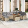 9-delat Trädgårdsofaset med kuddar beige poly rotting vidaXL Stor – miniatyr 1