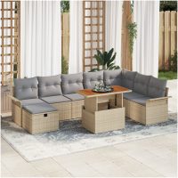 9-delat Trädgårdsofaset med kuddar beige poly rotting vidaXL