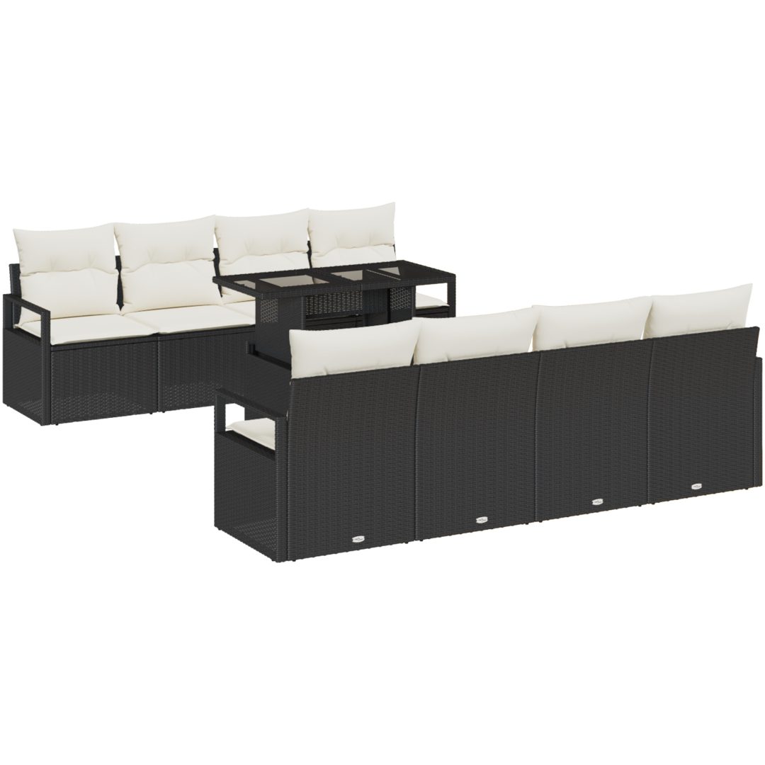 9-delat trädgårdsofaset med kuddar, svart poly rattan vidaXL Stor – bild 2