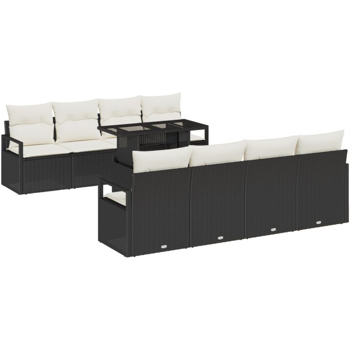 9-delat trädgårdsofaset med kuddar, svart poly rattan vidaXL Stor – bild 2