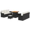 9-delat trädgårdsofaset med kuddar svart polyrotting akacia vidaXL Medium – miniatyr 2