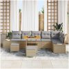 9-delat trädgårdsoff-set med kuddar beige poly rattan akacia vidaXL 80 x 80 x 71 cm – miniatyr 3