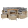 9-delat trädgårdsoff set med kuddar beige poly rattan akacia vidaXL Stor – miniatyr 2