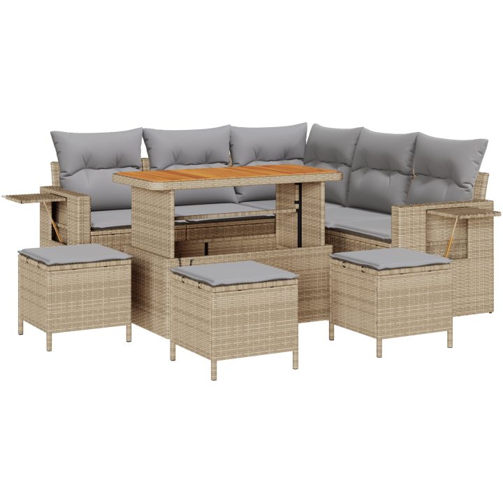 9-delat trädgårdsoff set med kuddar beige poly rattan akacia vidaXL Stor – bild 2