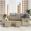 9-delat trädgårdsoff set med kuddar beige poly rattan akacia vidaXL Stor – miniatyr 3
