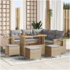 9-delat trädgårdsoff set med kuddar beige poly rattan akacia vidaXL Stor – miniatyr 1