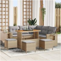9-delat trädgårdsoff set med kuddar beige poly rattan akacia vidaXL