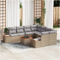 9-delat trädgårdsoff-set med kuddar beige poly rattan akacia vidaXL